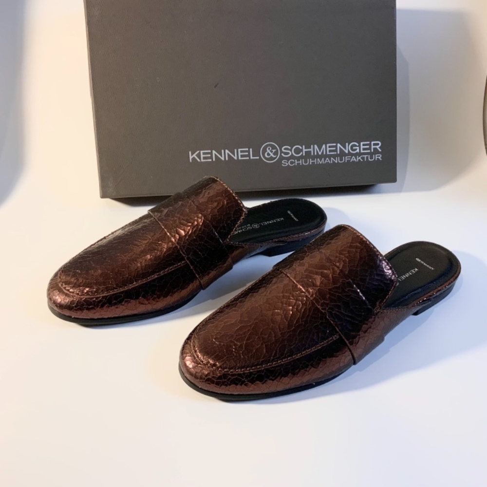 Kennel & Schmenger Tara Metallic Leather Flat Mule Slip-On Loafers Luxury Shoes - Picture 10 of 13